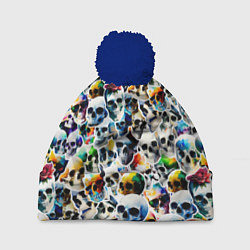 Шапка c помпоном Акварельные черепа