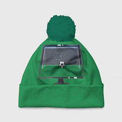 Шапка с помпоном Футбольный мяч и ворота на экране монитора, цвет: 3D-зеленый