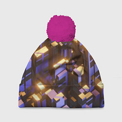 Шапка с помпоном Фиолетовые и светящиеся кубы, цвет: 3D-малиновый