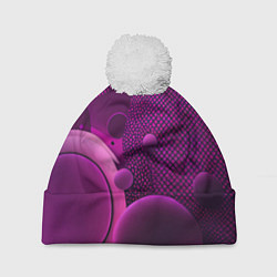Шапка с помпоном Фиолетовые шары, цвет: 3D-белый