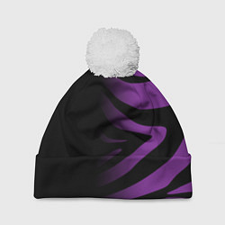 Шапка с помпоном Фиолетовый с черными полосками зебры, цвет: 3D-белый