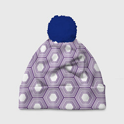 Шапка с помпоном Шестиугольники фиолетовые, цвет: 3D-тёмно-синий