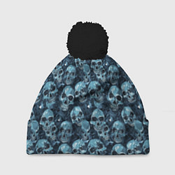 Шапка с помпоном Синие черепа, цвет: 3D-черный