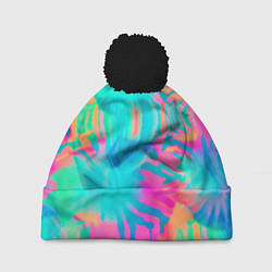 Шапка с помпоном Кислотный тай-дай: паттерн, цвет: 3D-черный