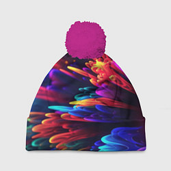 Шапка с помпоном Неоновая абстракция в виде цветов, цвет: 3D-малиновый
