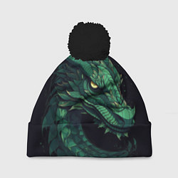 Шапка с помпоном Голова зелёного дракона: арт нейросети, цвет: 3D-черный