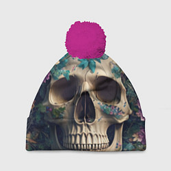 Шапка с помпоном Цветочный скелет, цвет: 3D-малиновый