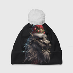 Шапка с помпоном Дракон в шапке Санта Клауса: арт нейросети, цвет: 3D-белый