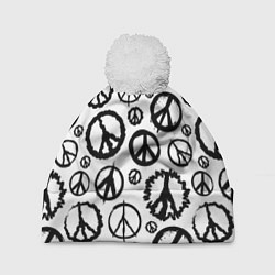 Шапка с помпоном Many peace logo, цвет: 3D-белый