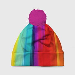 Шапка с помпоном Цвета радуги, цвет: 3D-малиновый