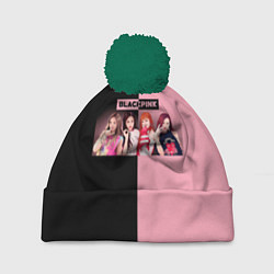 Шапка c помпоном Черно-розовый градиент Black Pink
