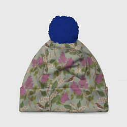Шапка с помпоном Мухоловки и сирень, цвет: 3D-тёмно-синий