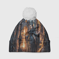 Шапка с помпоном Готическая ведьма и огонь в подземелье, цвет: 3D-белый