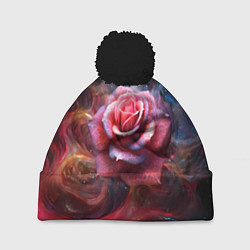 Шапка с помпоном Алая космическая роза - Нейросеть, цвет: 3D-черный