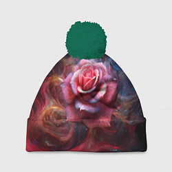 Шапка с помпоном Алая космическая роза - Нейросеть, цвет: 3D-зеленый