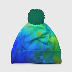 Шапка с помпоном Градиент сине-зелёных оттенков - нейросеть, цвет: 3D-зеленый