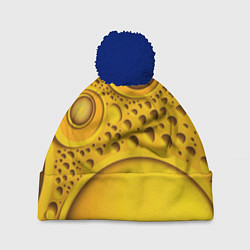 Шапка с помпоном Желтая объемная текстура, цвет: 3D-тёмно-синий