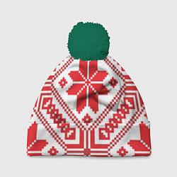 Шапка с помпоном Национальный, цвет: 3D-зеленый