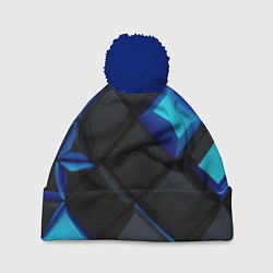 Шапка с помпоном Черные и синие плитки, цвет: 3D-тёмно-синий