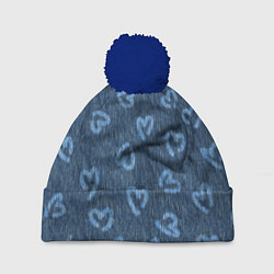 Шапка с помпоном Hearts on denim, цвет: 3D-тёмно-синий