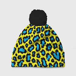 Шапка с помпоном Кислотный леопард паттерн, цвет: 3D-черный