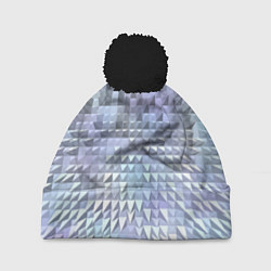 Шапка с помпоном Серые и голубые пирамиды, цвет: 3D-черный