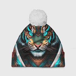 Шапка с помпоном Тигр самурай, цвет: 3D-белый