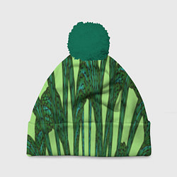 Шапка с помпоном Зеленый растительный мотив, цвет: 3D-зеленый