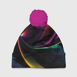 Шапка с помпоном Ночная абстракция из разноцветных лучей, цвет: 3D-малиновый
