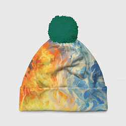 Шапка с помпоном Вода и пламя абстракция, цвет: 3D-зеленый