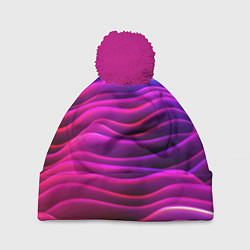 Шапка с помпоном Синие фиолетовые волны, цвет: 3D-малиновый