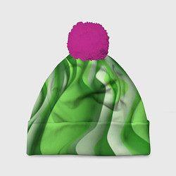 Шапка с помпоном Зеленые объемные полосы, цвет: 3D-малиновый