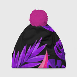 Шапка с помпоном Floral composition - neon, цвет: 3D-малиновый
