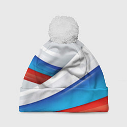 Шапка с помпоном Российские флаги, цвет: 3D-белый