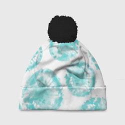 Шапка с помпоном Акварельные голубые био формы, цвет: 3D-черный