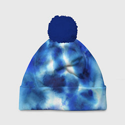 Шапка с помпоном Акварельные абстрактные пятна напоминающие космос, цвет: 3D-тёмно-синий