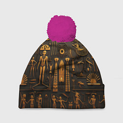 Шапка с помпоном Арт в стиле египетских письмен, цвет: 3D-малиновый