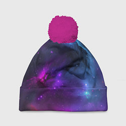 Шапка с помпоном Бескрайний космос фиолетовый, цвет: 3D-малиновый