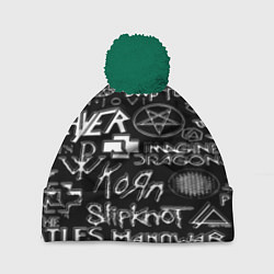 Шапка с помпоном Логотипы рок групп металические, цвет: 3D-зеленый