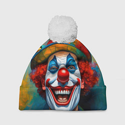 Шапка с помпоном Нейросеть - Хэллоуин безумный клоун, цвет: 3D-белый