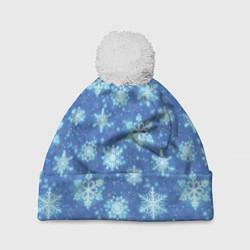 Шапка с помпоном Pattern with bright snowflakes, цвет: 3D-белый