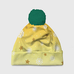 Шапка с помпоном Снежинки и звезды на желтом, цвет: 3D-зеленый