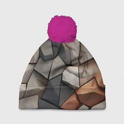 Шапка с помпоном Серые камни, цвет: 3D-малиновый