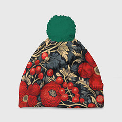 Шапка c помпоном Новогодние ягодки и узоры