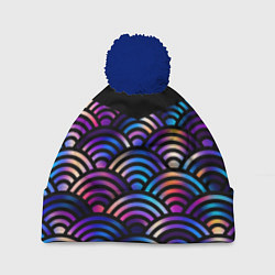 Шапка с помпоном Чёрный берег и рябь на волнах, цвет: 3D-тёмно-синий