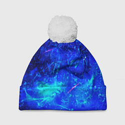 Шапка с помпоном Синий лёд и снежинки, цвет: 3D-белый