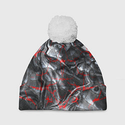 Шапка с помпоном Красные узоры, цвет: 3D-белый