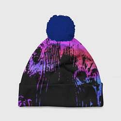 Шапка c помпоном Розово синий сочный гранж