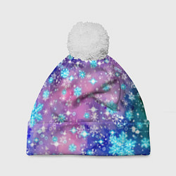 Шапка c помпоном Снежинки - морозный паттерн