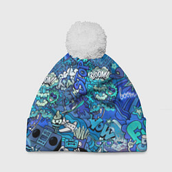 Шапка c помпоном Сапфировый граффити-хаос
